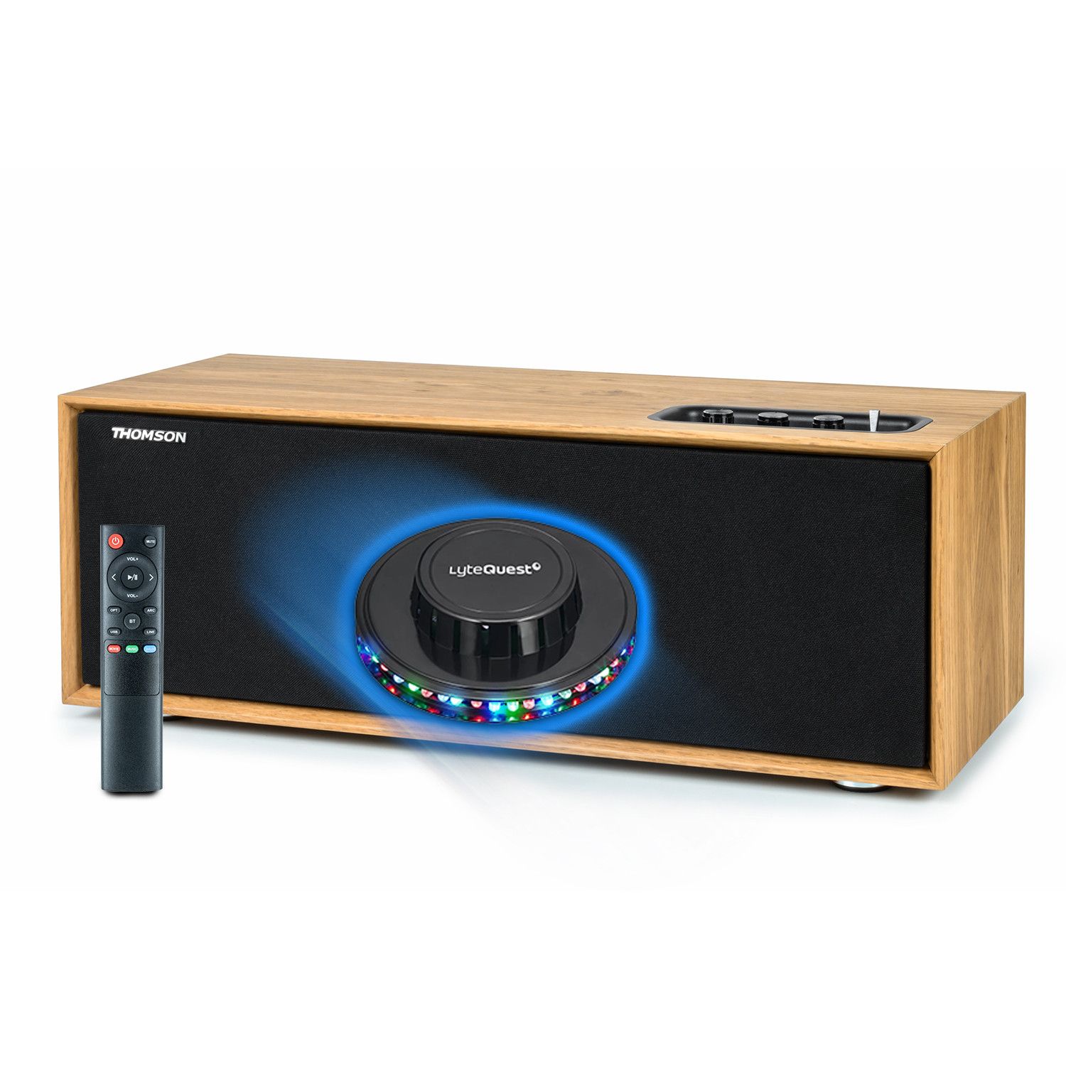 Thomson WS702 150W Wooden Hi-Fi Speaker - Bluetooth 5.0, Optical Input, TV Audio, UFO Light