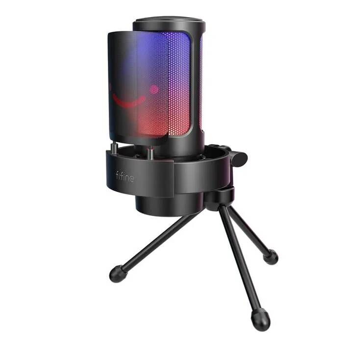FIFINE A8V USB Microphone - RGB Lighting - Sound Control - Pop Filter