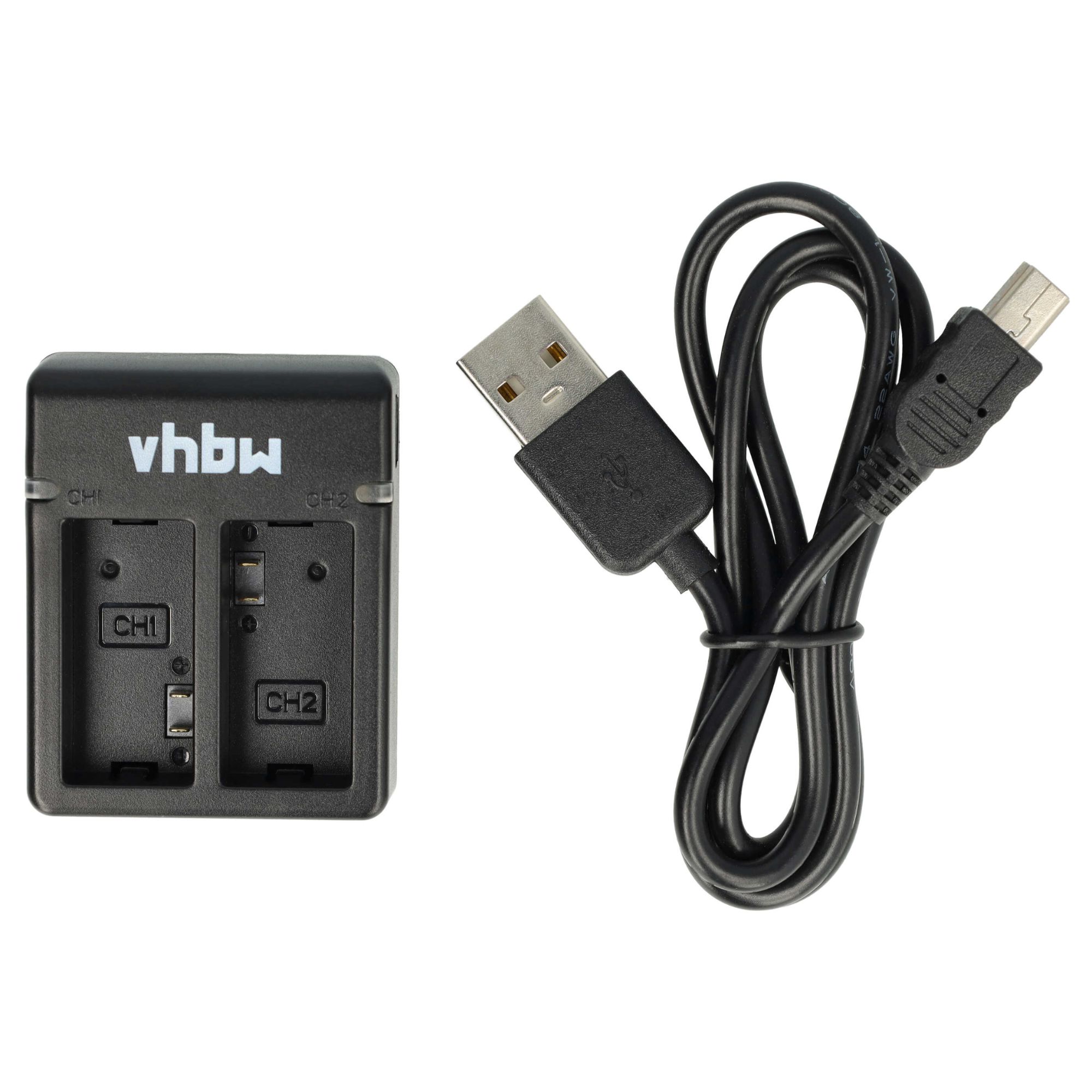 vhbw Double USB Charger with Micro-USB Cable for GoPro Hero 3 III Silver Edition Camera