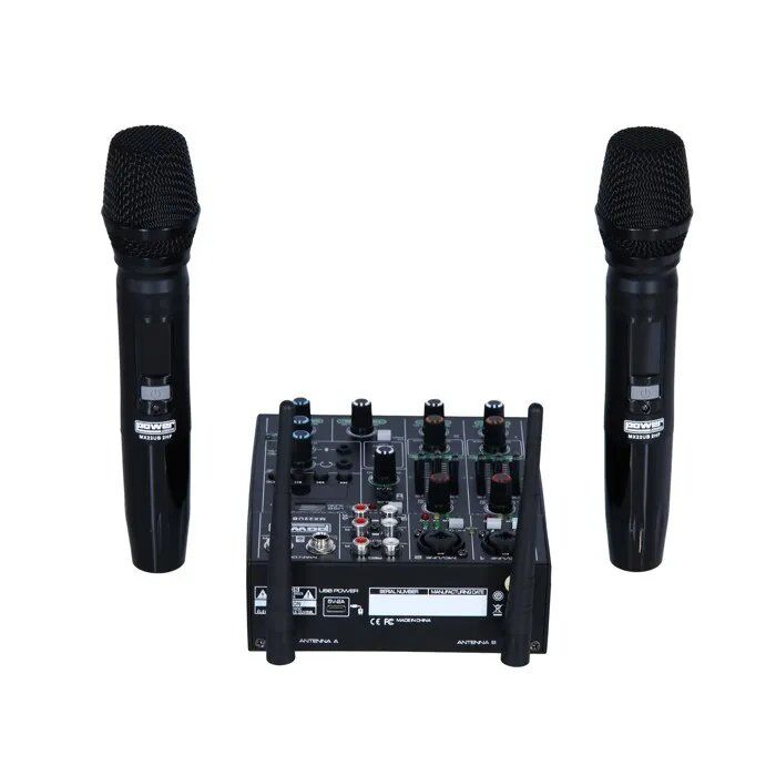 Power 4-Channel USB Mixing Table with Bluetooth and 2 Wireless Handheld Microphones