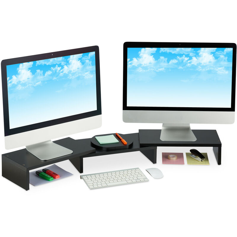 Relaxdays Monitor Stand, Dual Screen, Adjustable, Ergonomic Workstation, Elevator Desk, Black