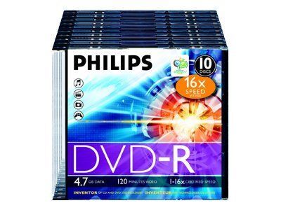 Philips 10x DVD-R - 4.7GB (120 min) 16x Slim Case