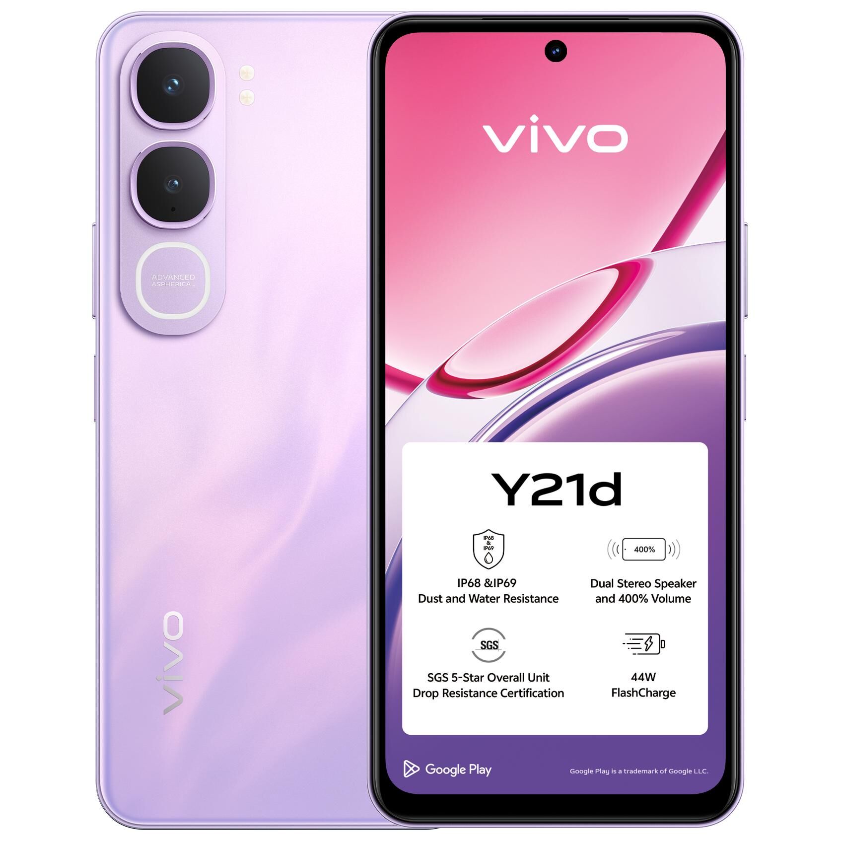 Vivo Y21d - 6.68" Android Smartphone, 4GB RAM, 256GB Storage, 50MP Dual Cam, 6500mAh Battery, Violet