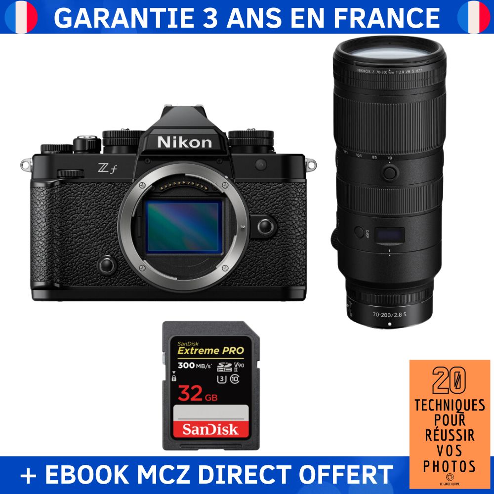 Nikon Zf + 70-200mm f/2.8 VR S Lens + 1 SanDisk 32GB Extreme PRO UHS-II SDXC Card + '20 Techniques pour Réussir vos Photos' Ebook - Hybrid Camera