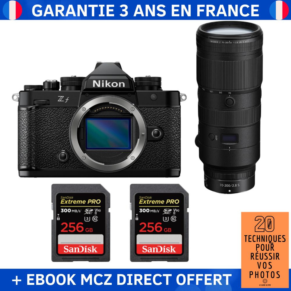 Nikon Zf + 70-200mm f/2.8 VR S Lens + 2x 256GB SanDisk Extreme PRO UHS-II SDXC Cards + '20 Techniques pour Réussir vos Photos' Ebook - Hybrid Camera