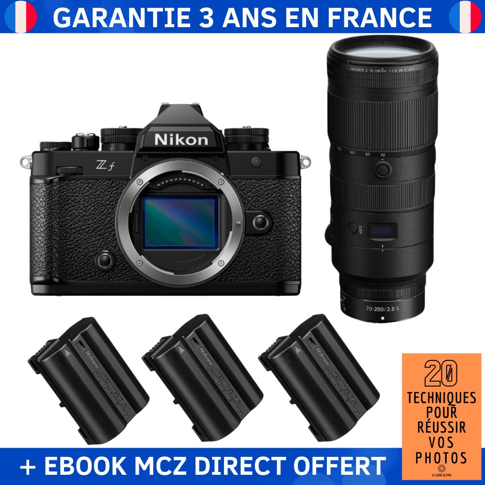 Nikon Zf + 70-200mm f/2.8 VR S Lens + 3 Nikon EN-EL15C Batteries + '20 Techniques pour Réussir vos Photos' Ebook - Hybrid Camera