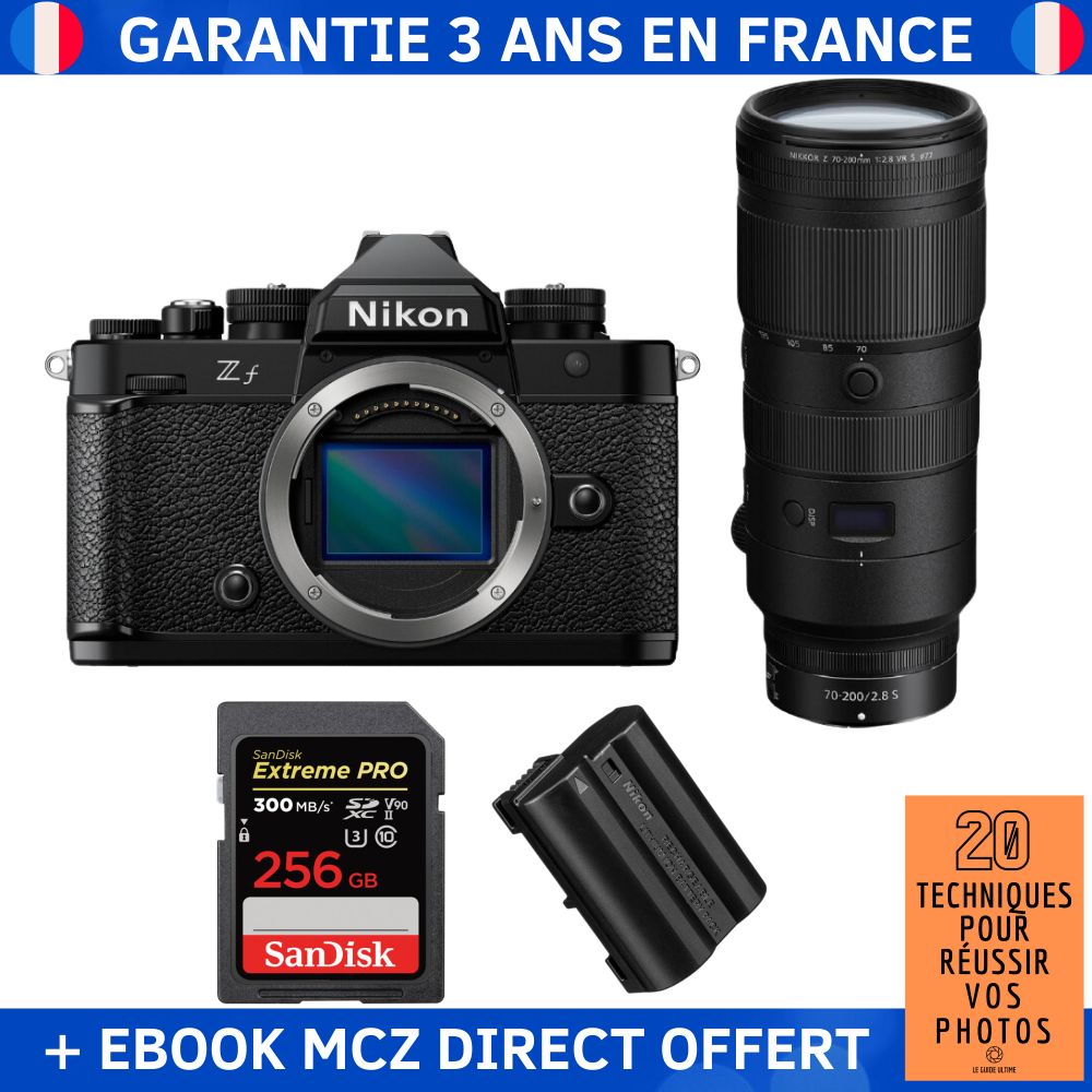 Nikon Zf + 70-200mm f/2.8 VR S Lens + 1 SanDisk 256GB Extreme PRO UHS-II SDXC Card + 1 Nikon EN-EL15C + Ebook '20 Techniques for Successful Photos' - Hybrid Camera