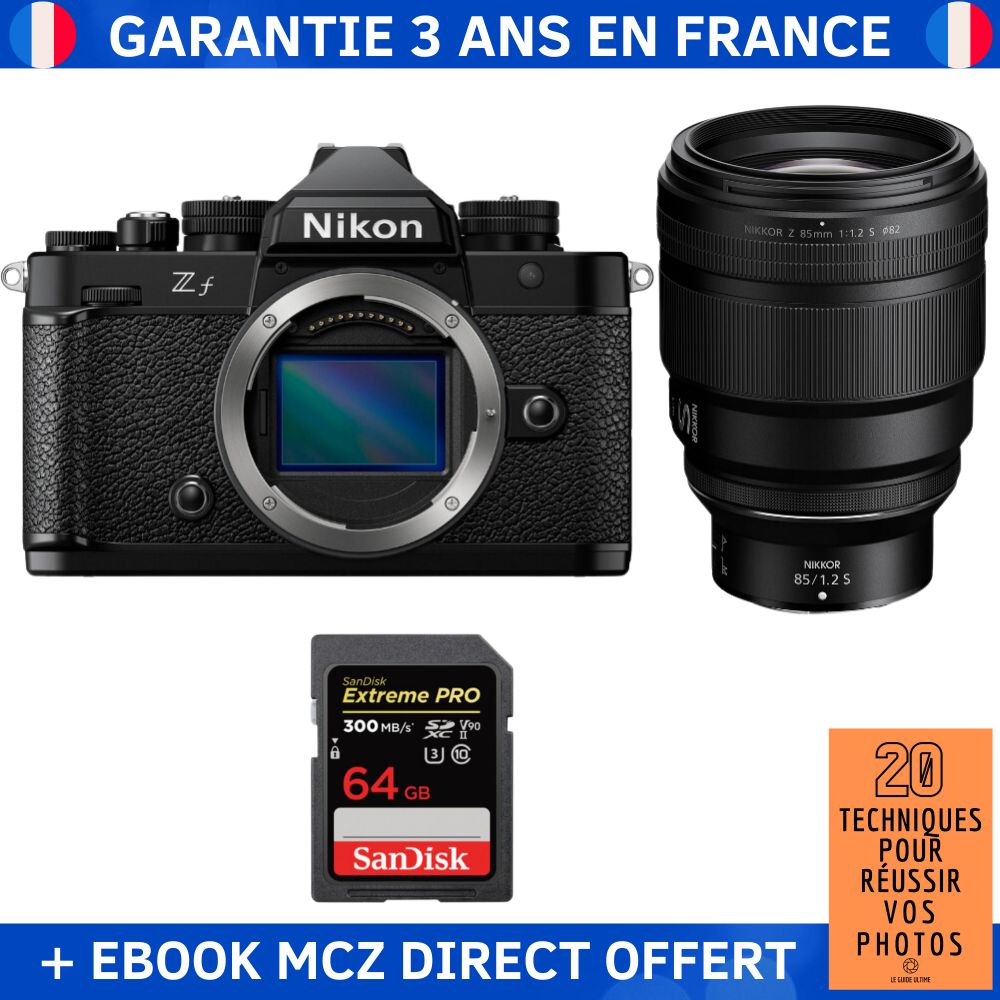 Nikon Zf + 85mm f/1.2 S Lens + 64GB SanDisk Extreme PRO UHS-II SDXC Card + Ebook - Hybrid Camera