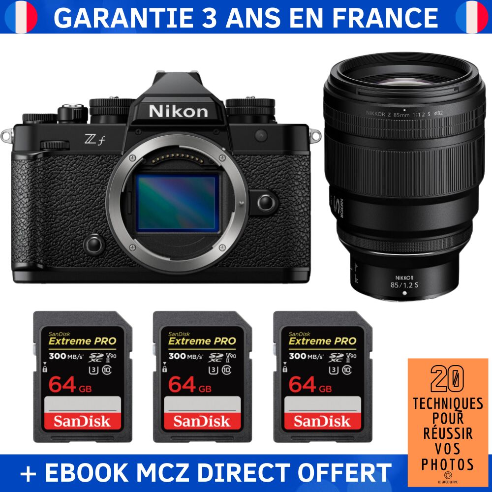 Nikon Zf + 85mm f/1.2 S Lens + 3x 64GB SanDisk Extreme PRO UHS-II SDXC Cards + '20 Techniques for Successful Photos' Ebook - Hybrid Camera