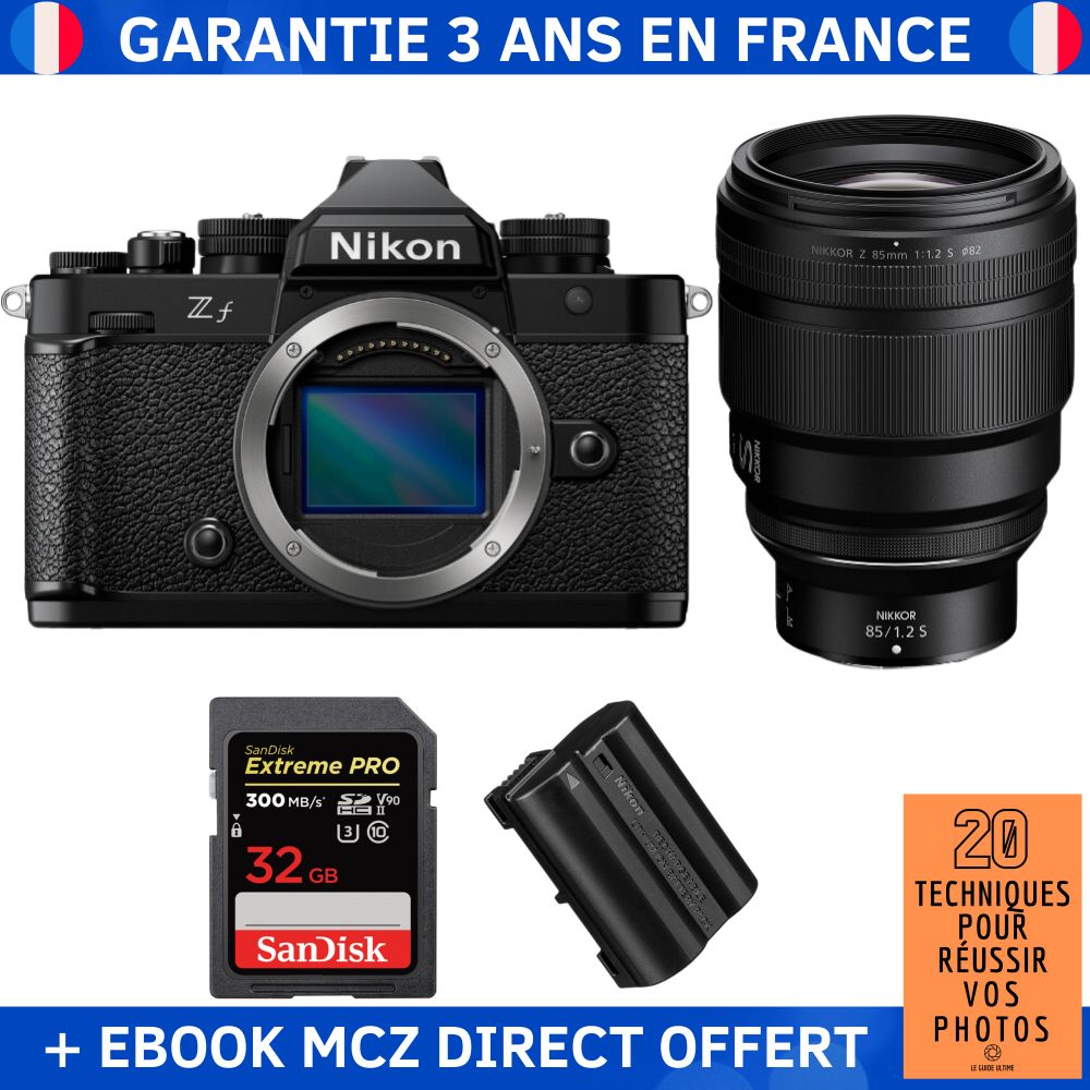 Nikon Zf + 85mm f/1.2 S Lens + 32GB SanDisk Extreme PRO UHS-II SDXC Card + EN-EL15C Battery + '20 Techniques pour Réussir vos Photos' Ebook - Hybrid Camera