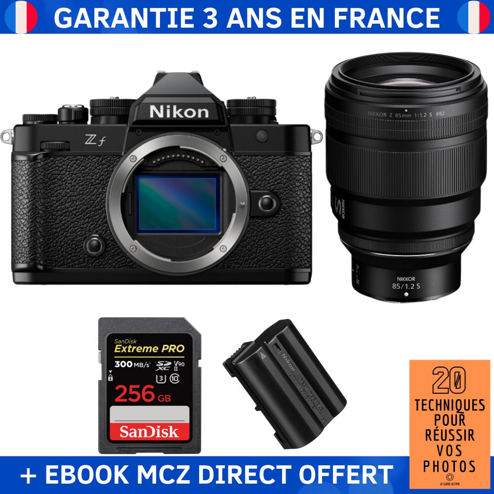 Nikon Zf + 85mm f/1.2 S Lens + 256GB SanDisk Extreme PRO SD Card + EN-EL15C Battery + Ebook - Hybrid Camera
