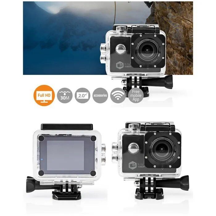 Nedis Sport Camera 1080P WiFi 20MP + Waterproof Case 30m