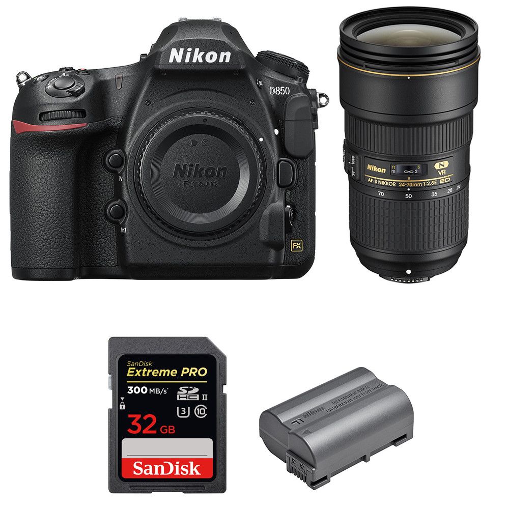 Nikon D850 Camera with 24-70mm Lens and SanDisk Memory Card (2 Year Warranty)