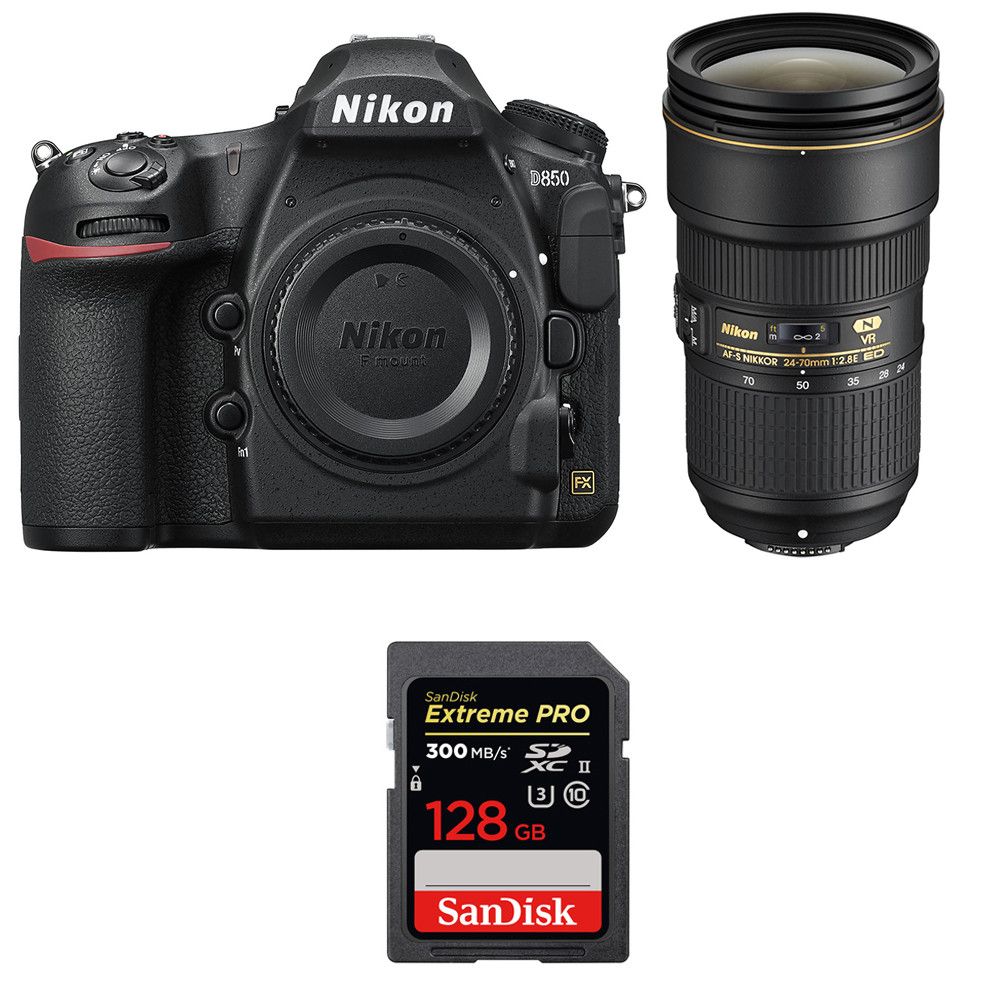 Nikon D850 + 24-70mm f/2.8E ED VR + SanDisk 128GB Extreme PRO UHS-II SDXC Card (2-Year Warranty)