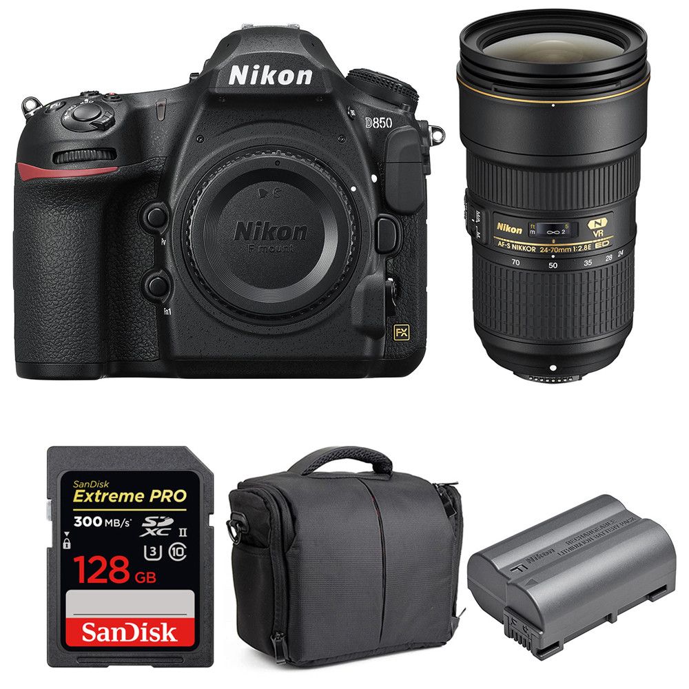 Nikon D850 + 24-70mm f/2.8E ED VR + SanDisk 128GB Extreme PRO UHS-II SDXC Card + EN-EL15b Battery + 2-Year Warranty Bag