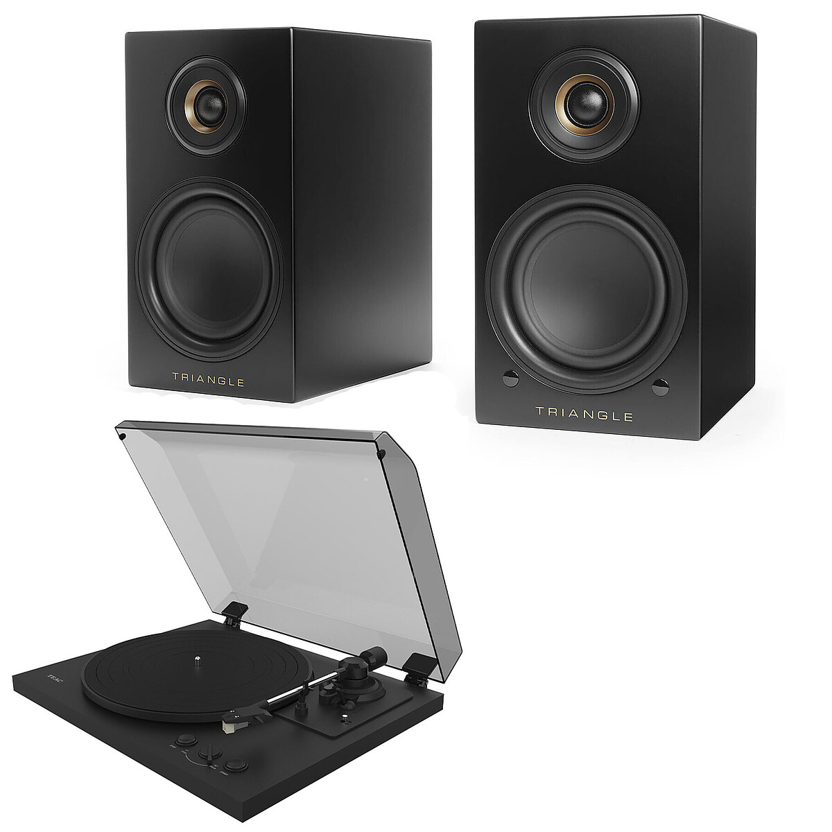 Teac Triangle Elara LN01A Black Bluetooth Hi-Fi Speakers + Automatic Vinyl Turntable TN-175 Black