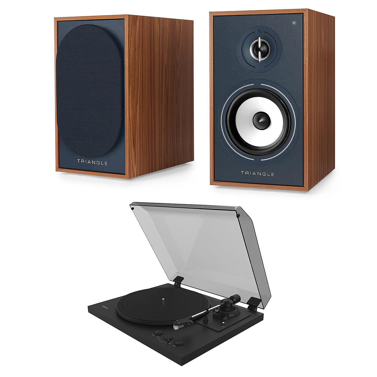 Altavoces de estantería activos Teac Borea BR02 CONNECT Bluetooth - Azul + tocadiscos automático TN-175 - Negro