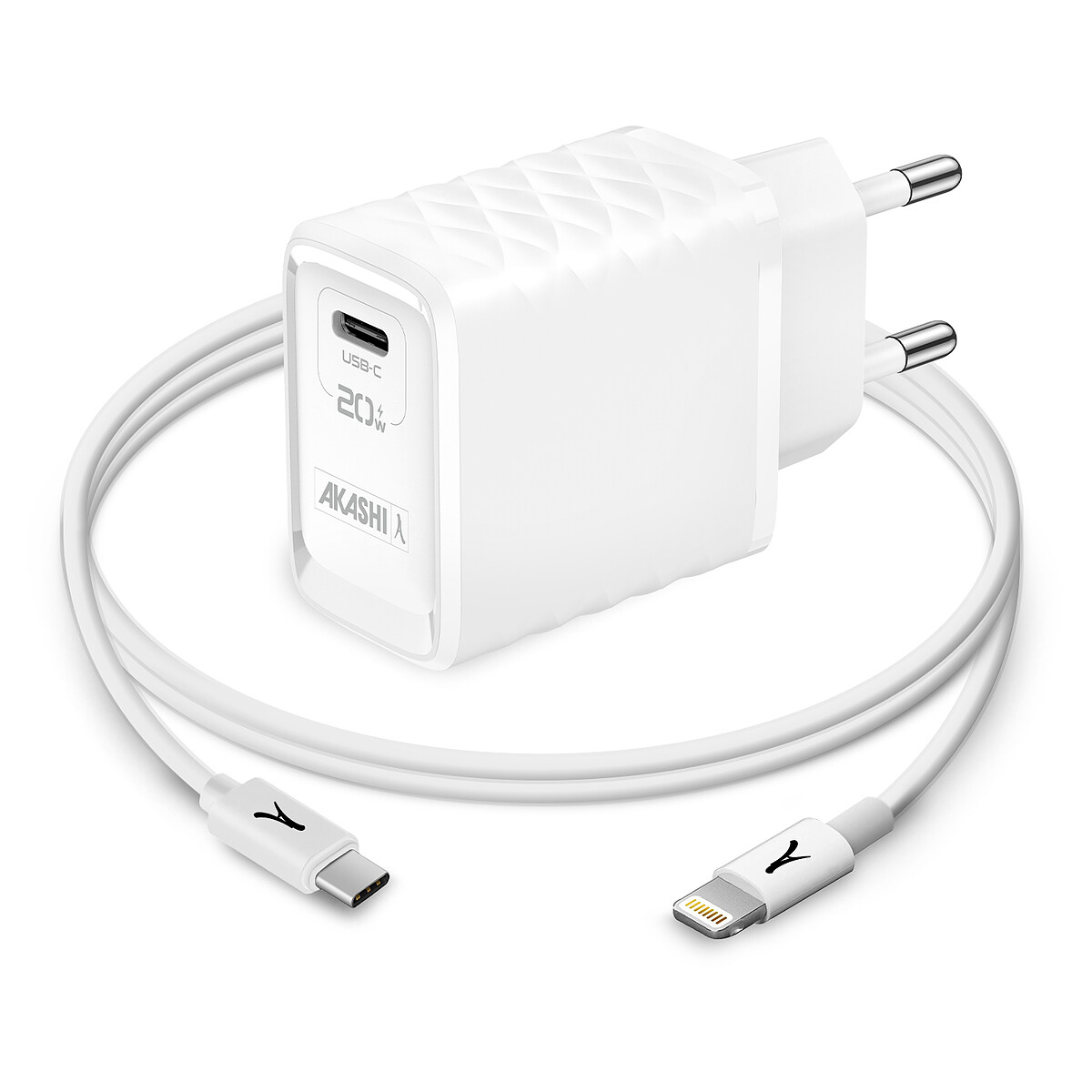 Akashi Pack Chargeur Secteur GaN 20W USB-C + Cable Lightning 1M