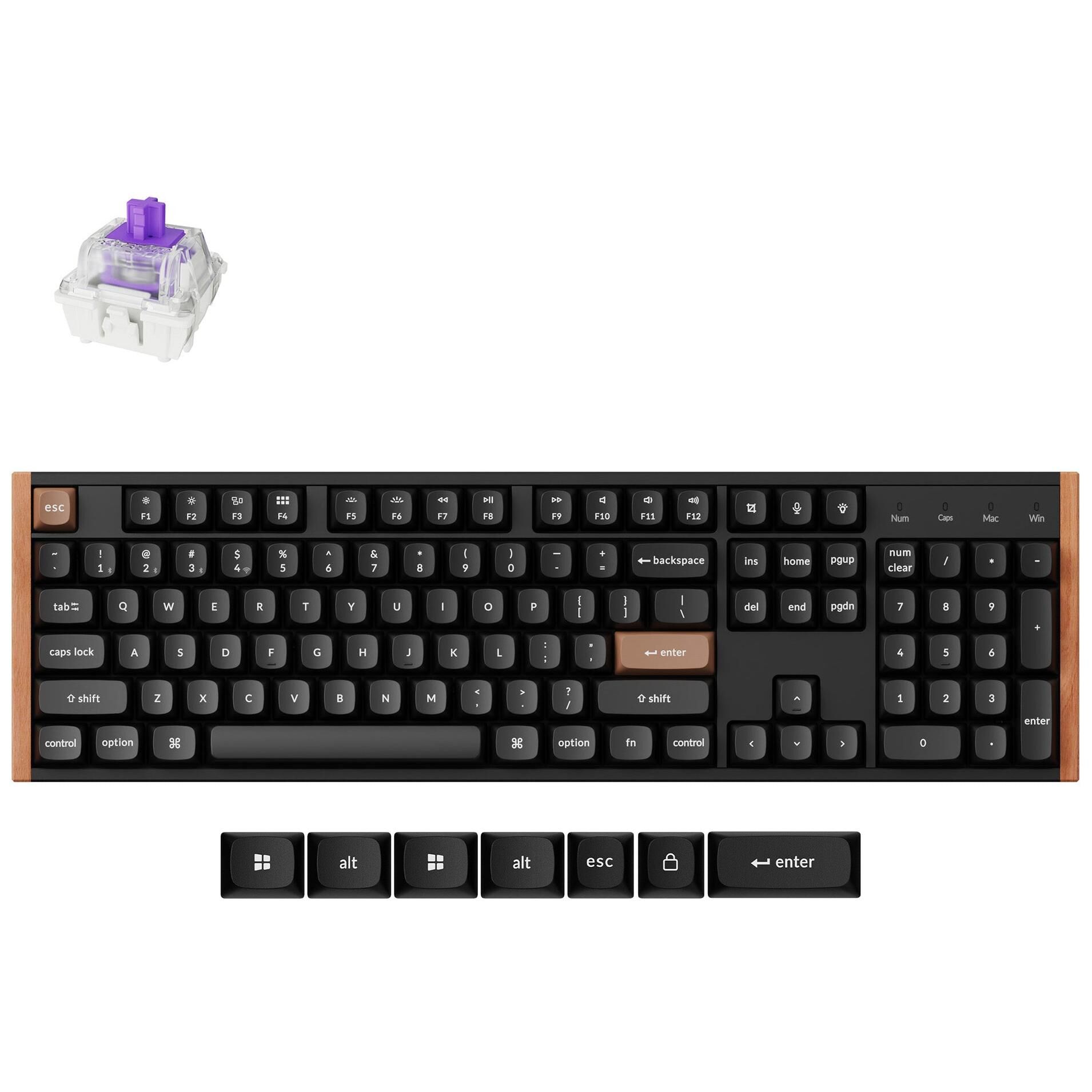 Keychron K10 HE Gaming Keyboard - USB, RF Wireless, Bluetooth, QWERTY English, Black Wood