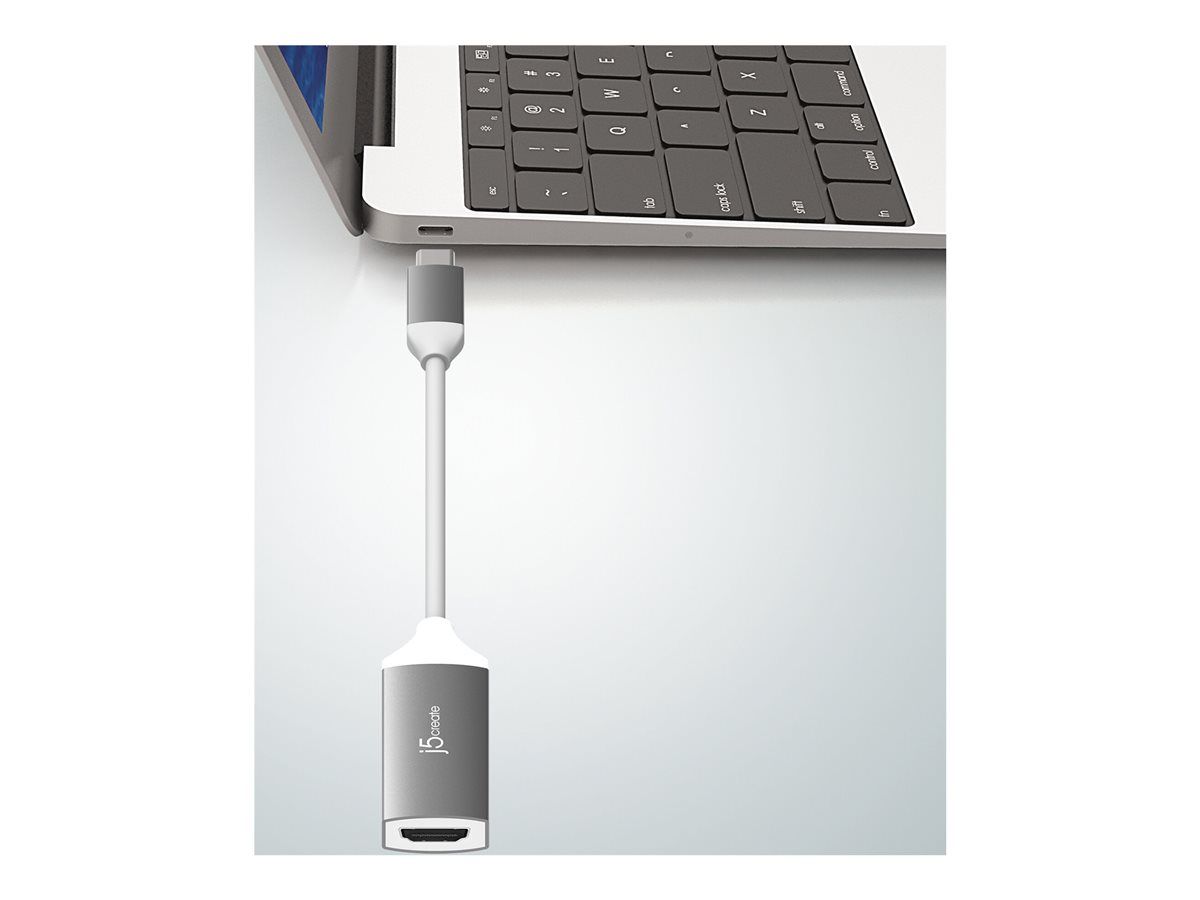 j5create USB-C to HDMI Adapter - 24-Pin, 10cm, Shielded, White/Space Gray - Supports 4K60Hz (3840 x 2160)