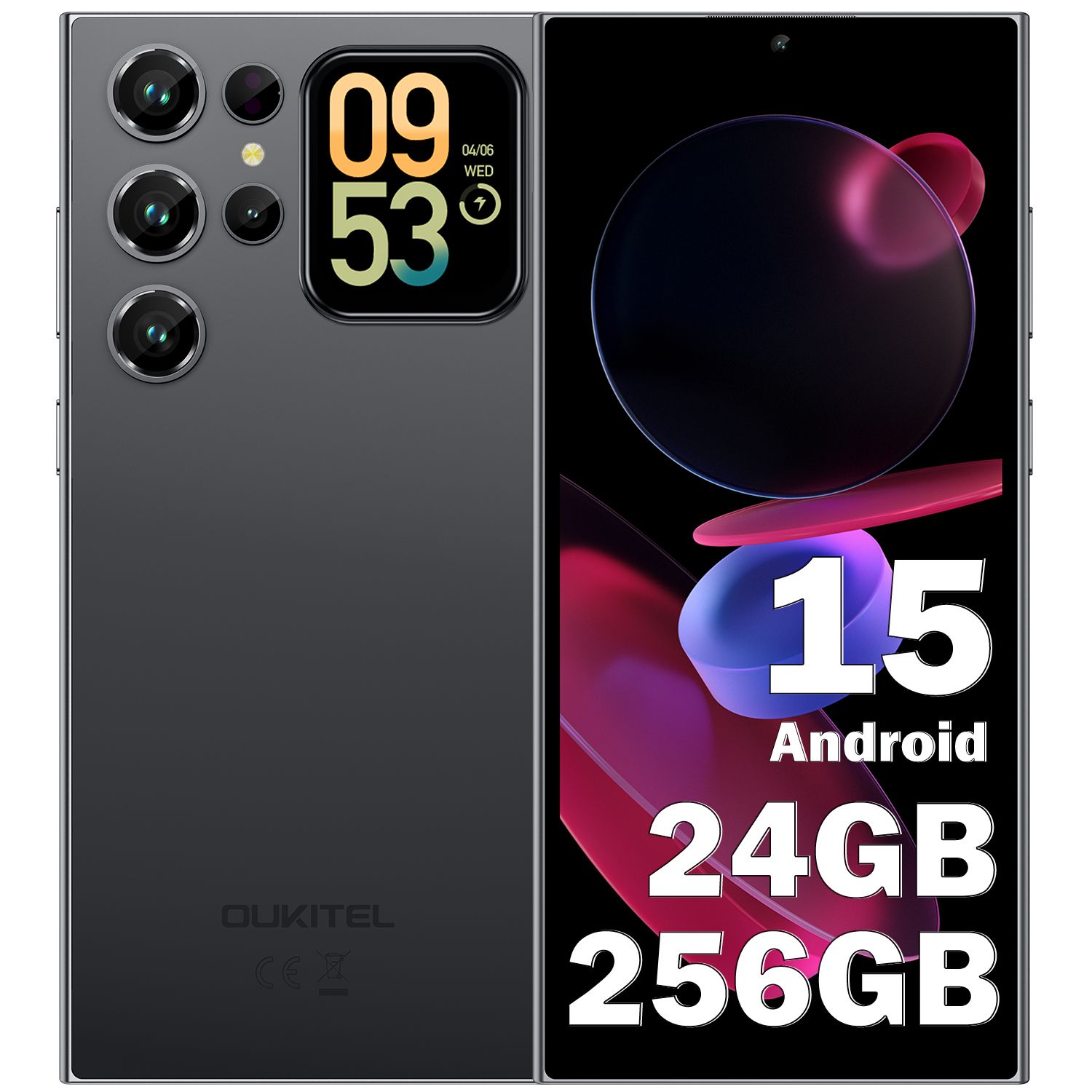 Oukitel C62 Pro 24GB+256GB 6.88" 5150mAh Android 15 Phone with Dual SIM, NFC, 13MP Camera, Black
