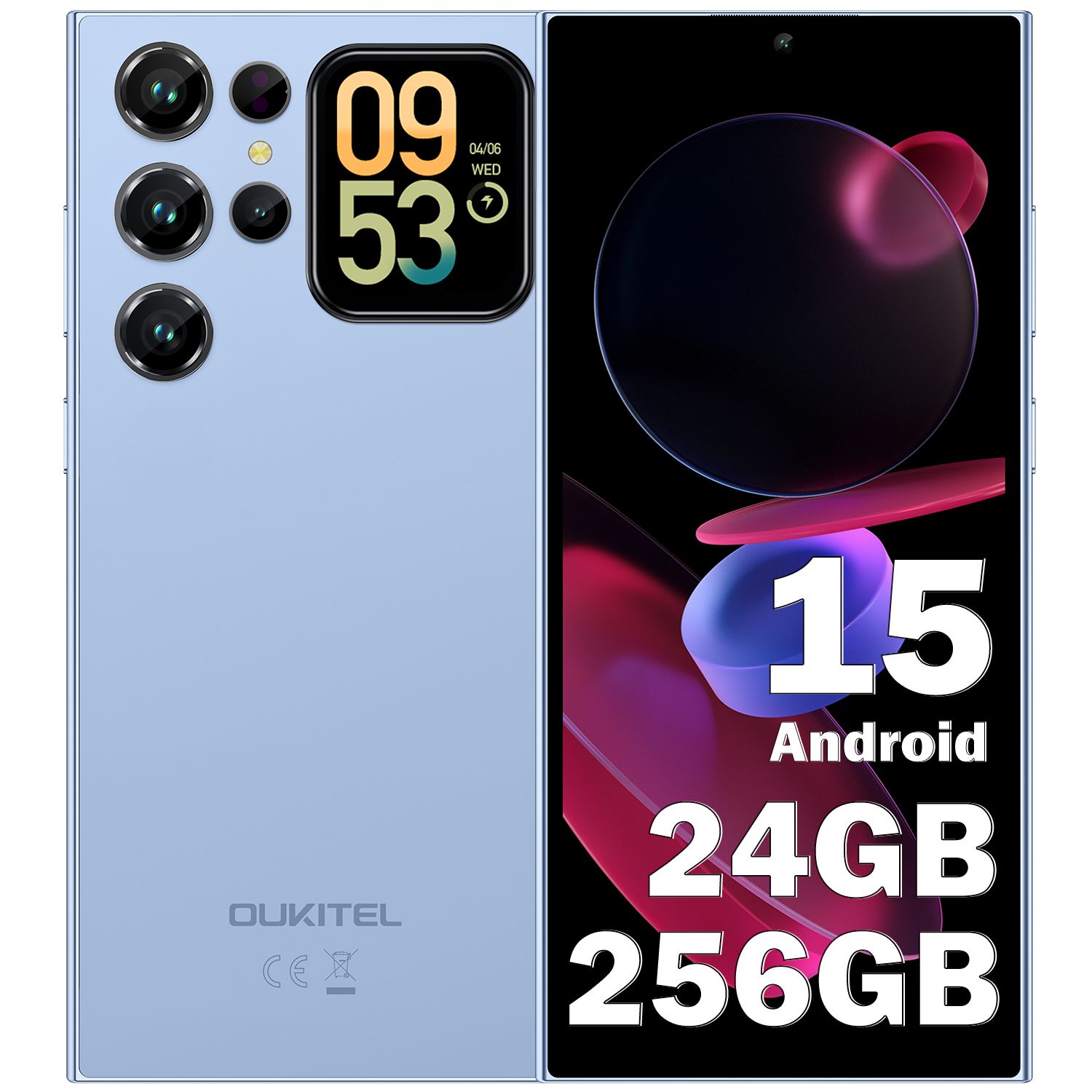 Oukitel C62 Pro 24GB+256GB 6.88" 5150mAh Phone Android 15 13MP Camera Dual SIM 4G/NFC Blue