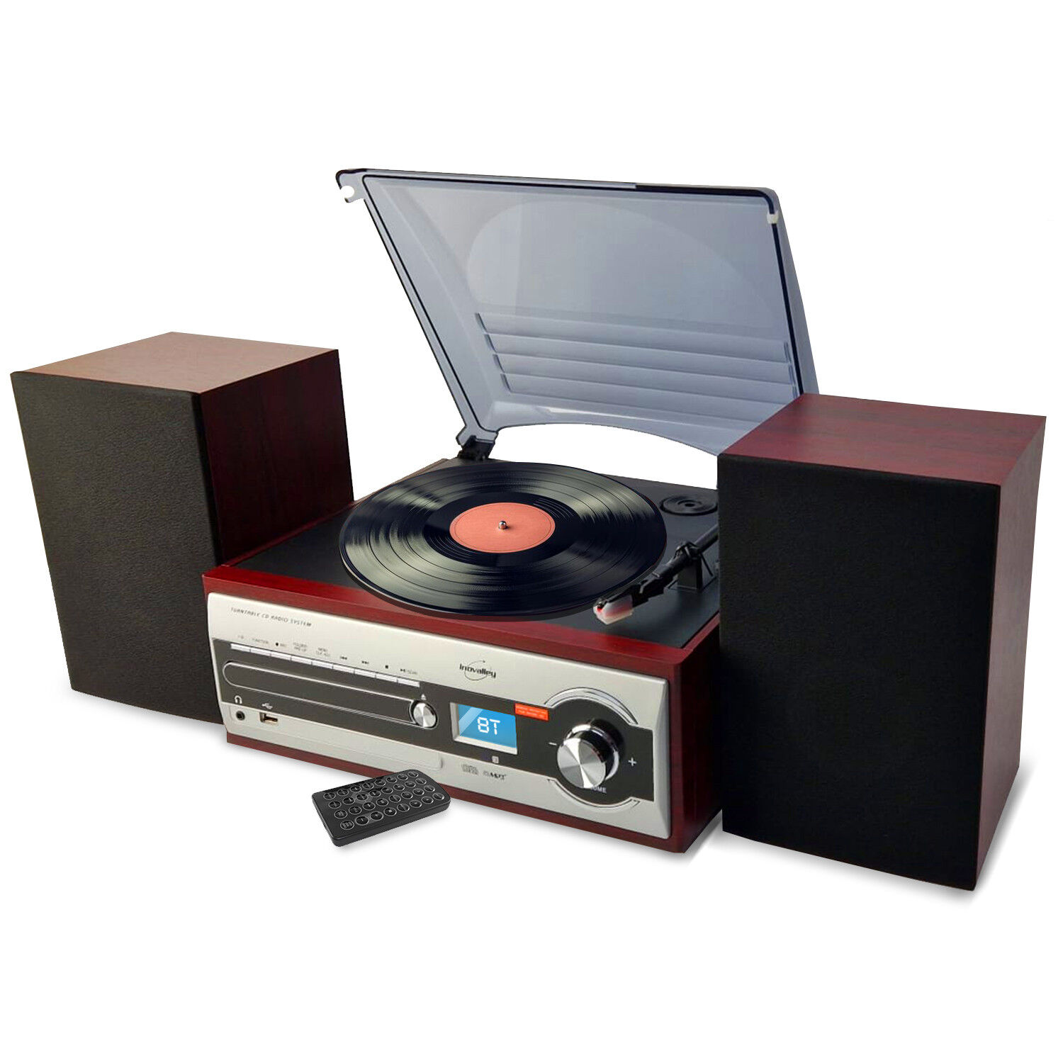 Reproductor de Vinilos Inovalley CH14E 80W con Bluetooth, CD, FM y USB