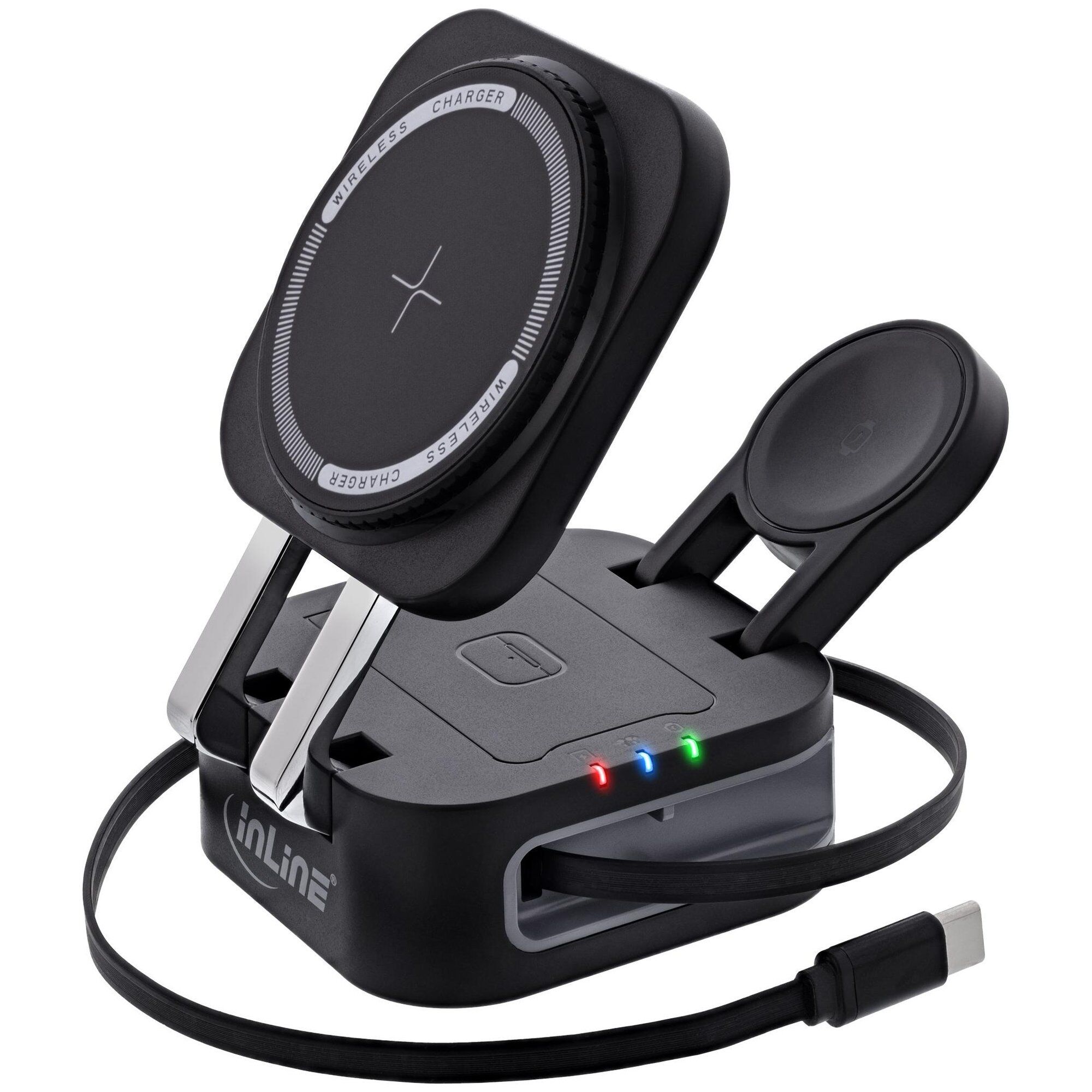 InLine Wireless Phone and Device Charger (Headphones, Smartphone, Smartwatch) - Black