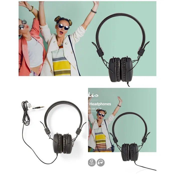 Nedis Foldable Headphone, 3.5mm Jack, 1.2m Black