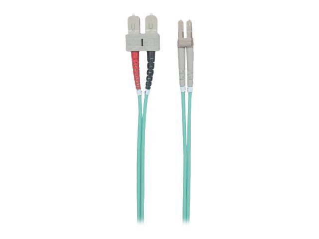IC Intracom Fiber Optic Patch Cable, OM3, LC/SC, 2m, Aqua, Duplex, Multimode, 50/125 µm, LSZH, Lifetime Warranty