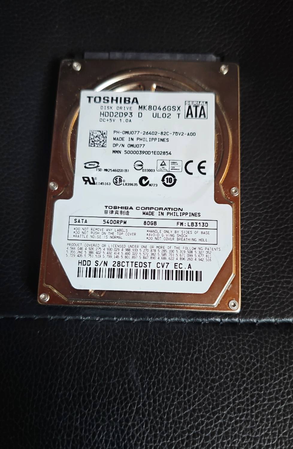 Kit de disco duro interno de Toshiba de 80 GB para SelectBay Ultra Slim, SATA 1.5 Gb/s, 5400 RPM, memoria buffer de 8 MB, compatible con Toshiba Portégé M400, M400 3G-12, M405...