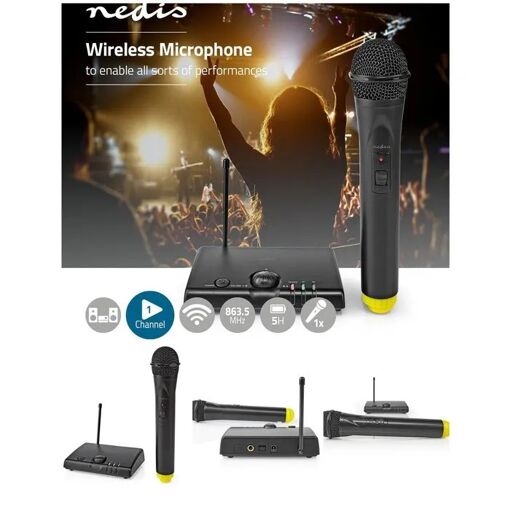 Kit micro sans fil Nedis, 1 canal, noir