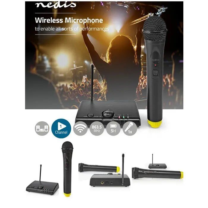Conjunto de micrófono inalámbrico Nedis, 1 canal, negro