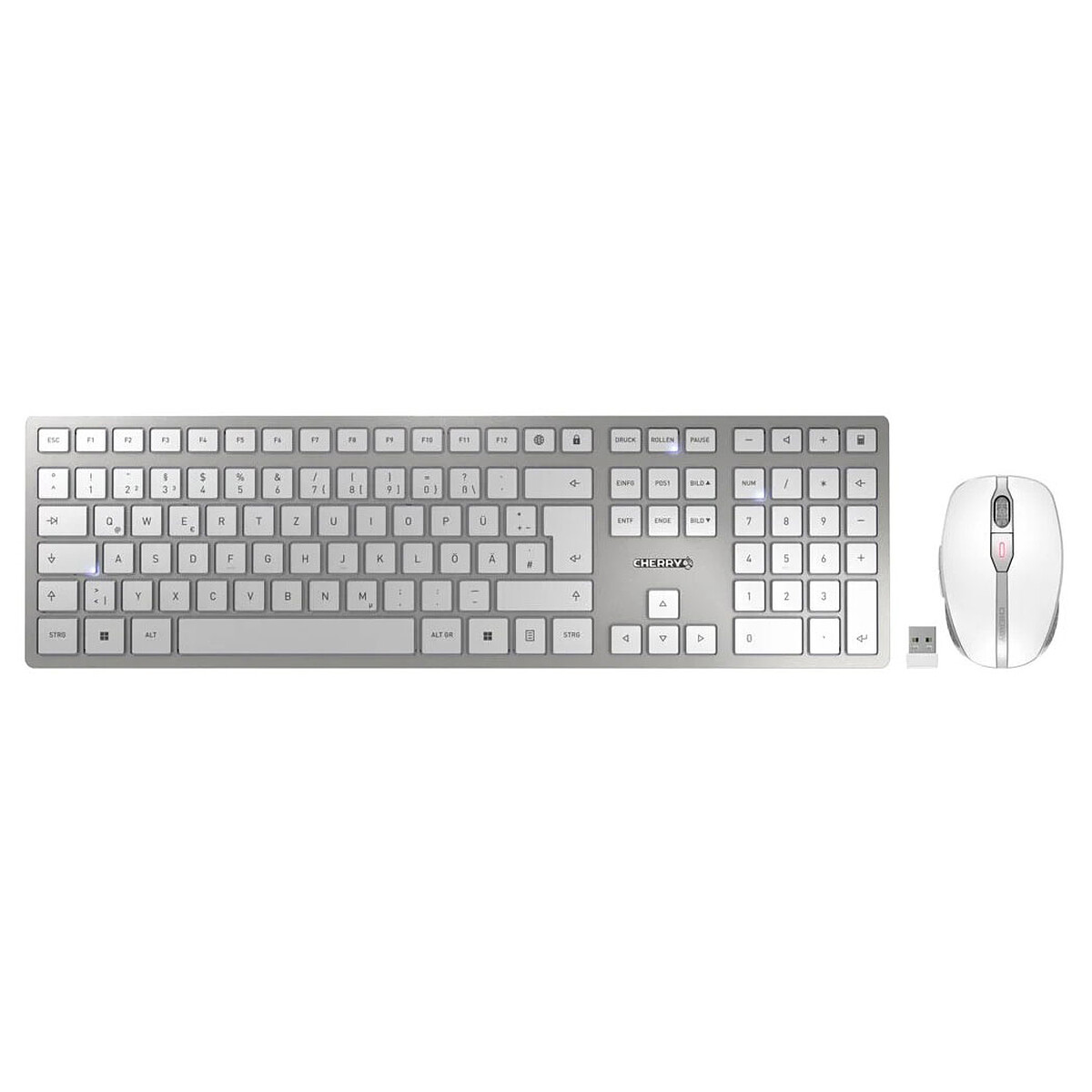 Cherry DW 9100 Slim Wireless Keyboard and Mouse Set, White/Silver