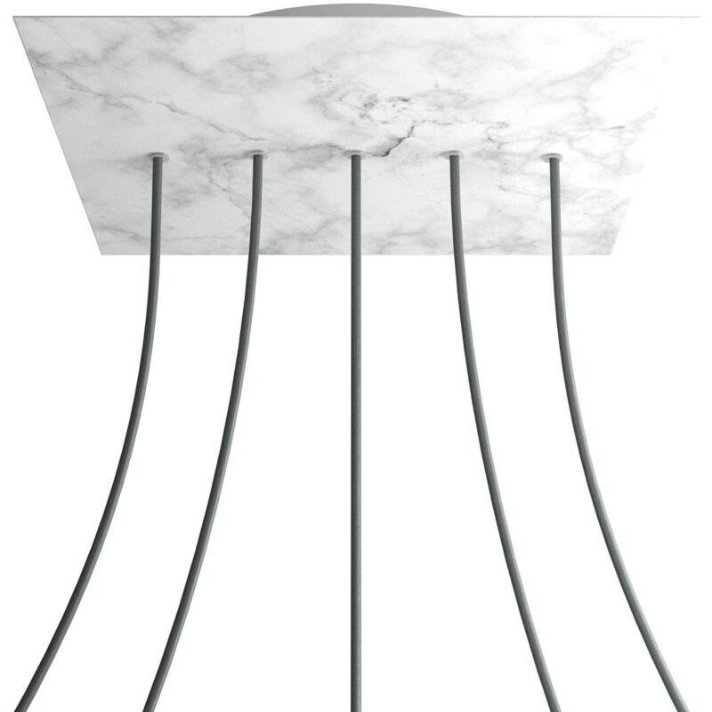 Creative Cables Rosone XXL Square, 400mm with 5 Line Holes and 4 Side Holes - Carrara Marble, White