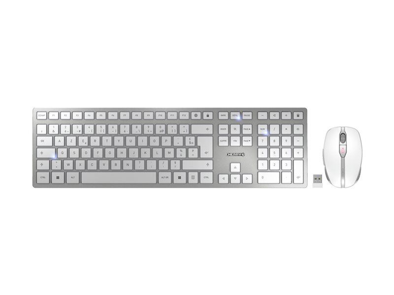 Cherry DW 9000 Slim - Wireless Keyboard and Mouse Set - 2.4GHz, Bluetooth 4.0 - AZERTY - French - White, Silver