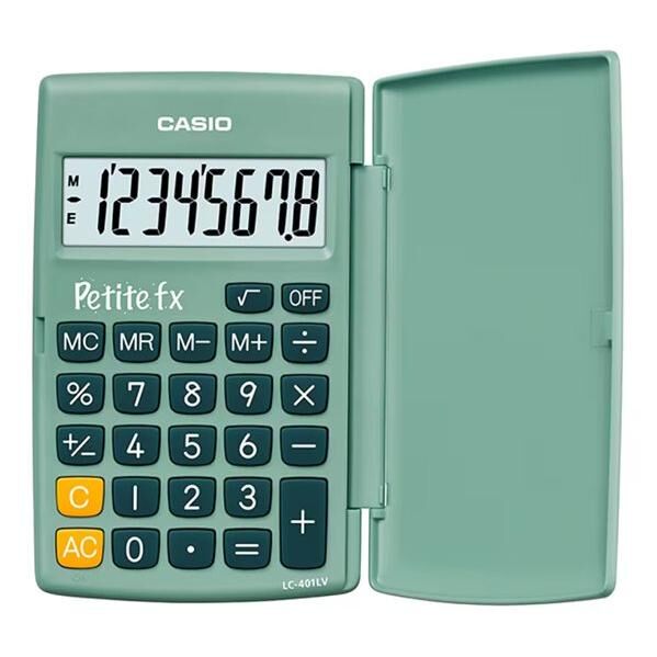Calculatrice Casio Petit-FX LC-401LV - Affichage 8 chiffres - Alimentée par pile - Vert