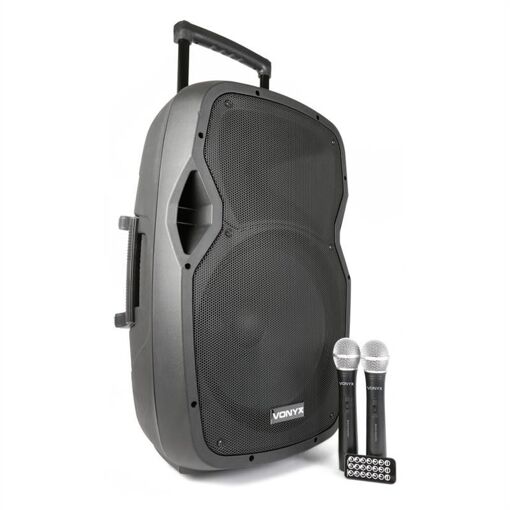Altavoz portátil Vonyx AP1500PA con receptor VHF integrado y micrófonos inalámbricos