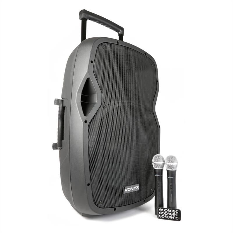 Vonyx AP1500PA Portable Speaker with Built-in VHF Receiver and Wireless Microphones