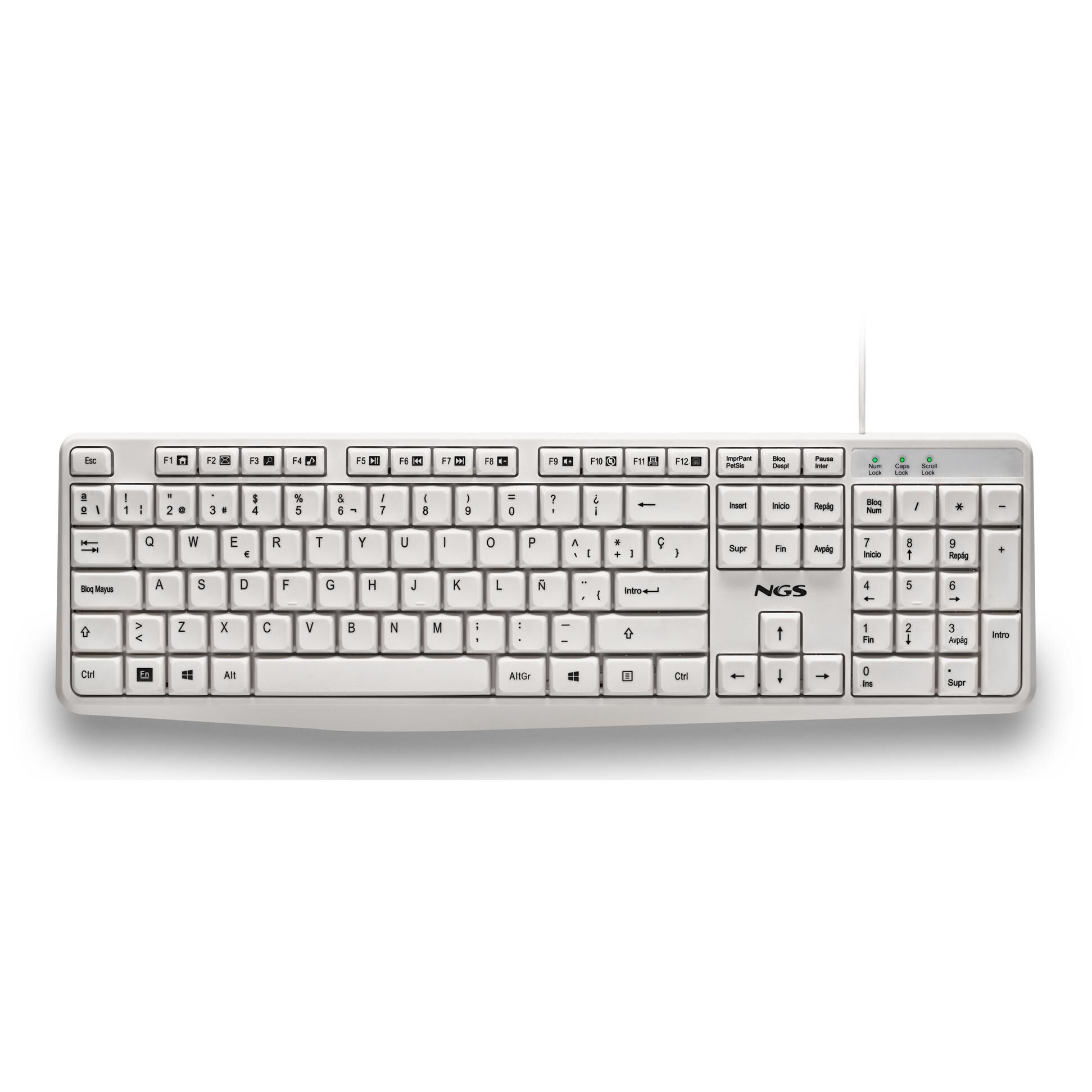 NGS Technology Universal Keyboard with Spanish QWERTY Layout - White
