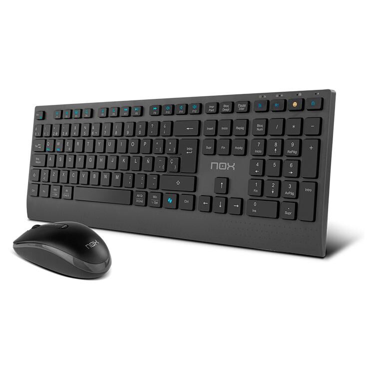 NOX Wireless RF + Bluetooth Keyboard and Mouse Set for Home, Spanish QWERTY Black