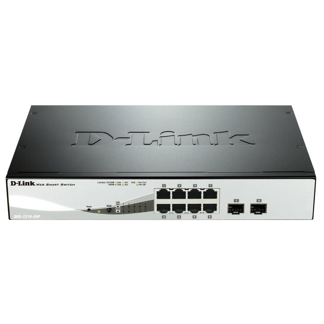 D-Link Web Smart Managed Switch DGS-1210-08P - 8x PoE+ Gigabit Ethernet Ports + 2x SFP Slots