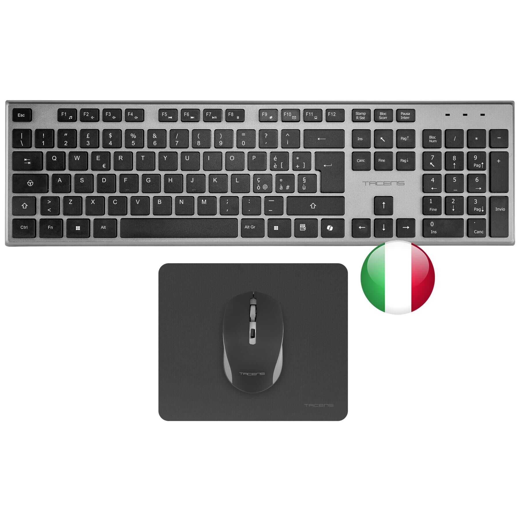 Tacens 6ZENITHIT Wireless Keyboard and Mouse Set for Home/Office, QWERTY Layout, Grey