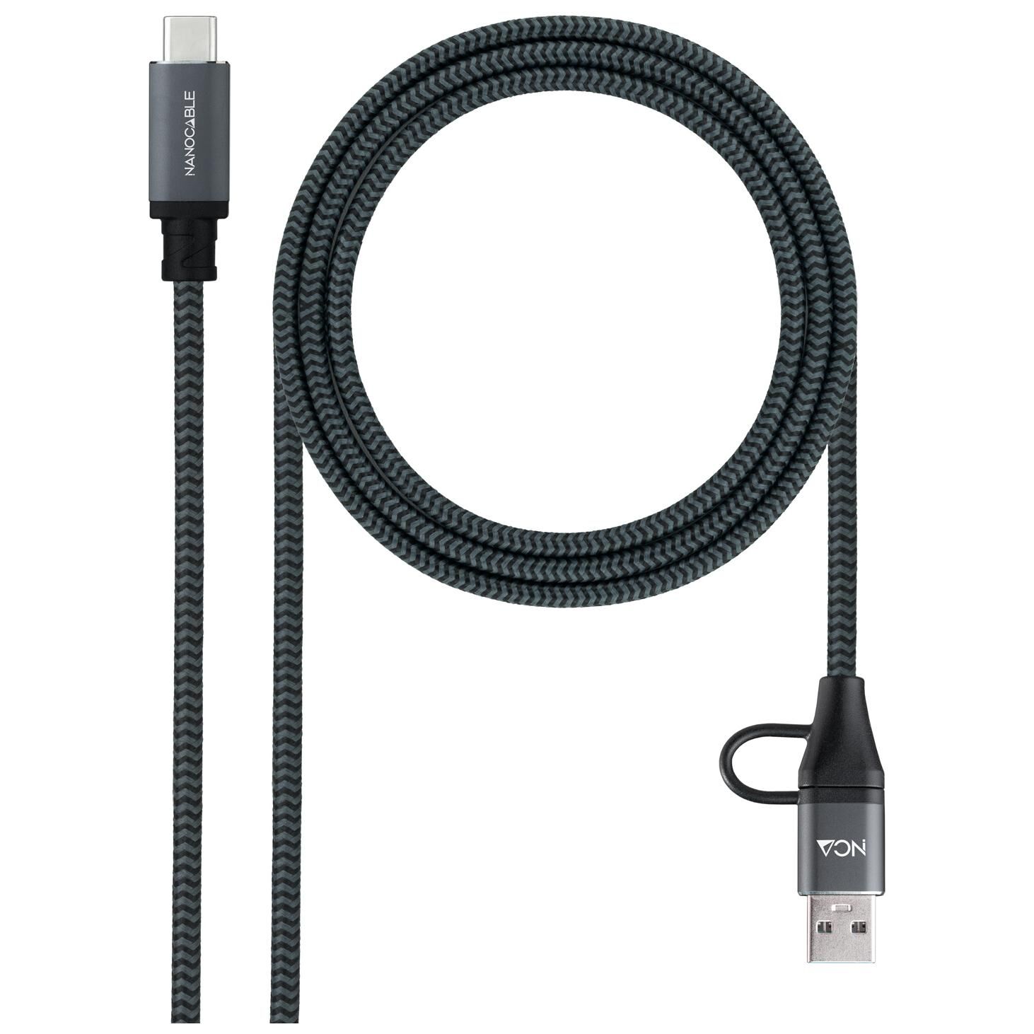 Cable NanoCable USB 3.2 Gen2X2 20Gbps 5A/100W, USB-C+USB-A a USB-C, 1.5m