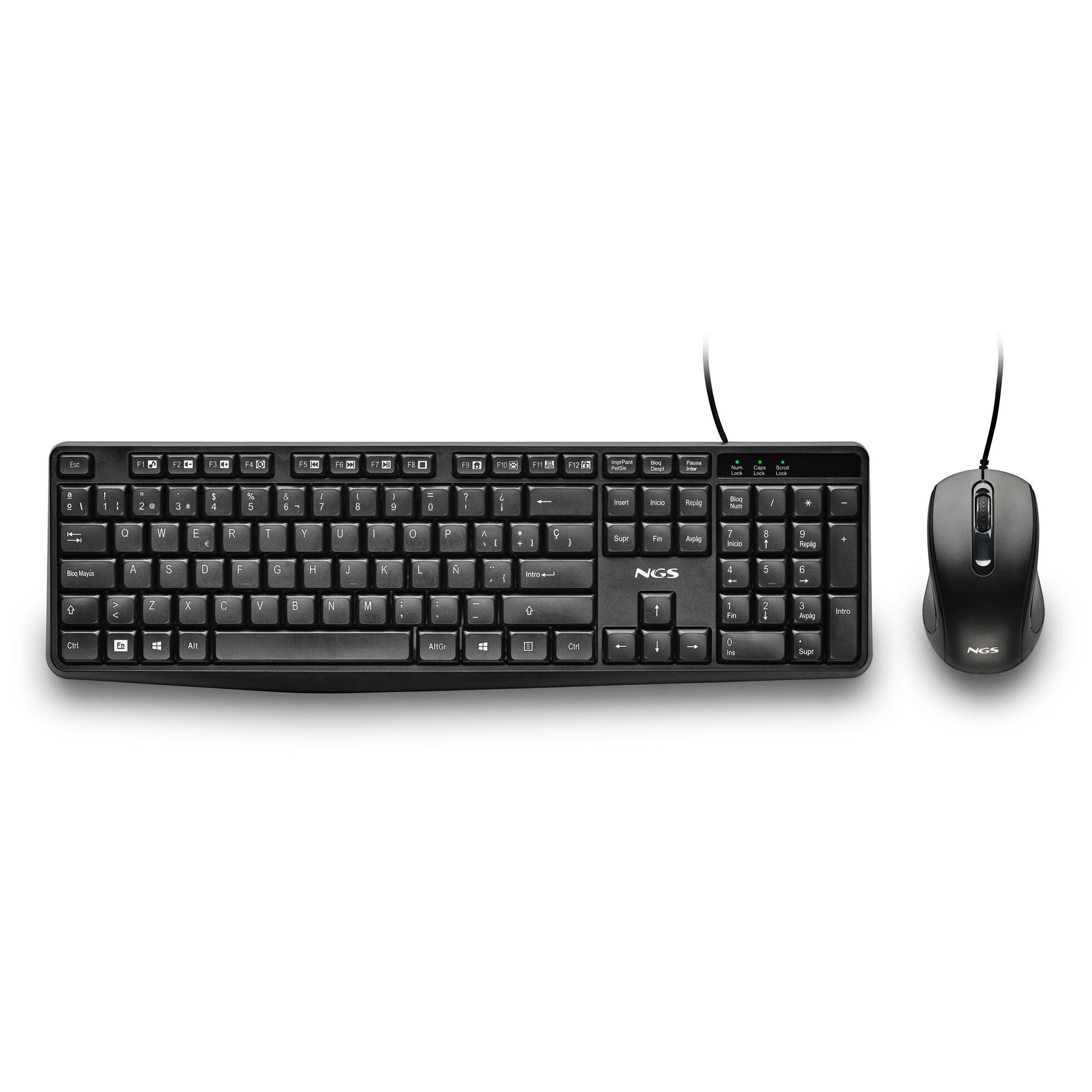 NGS Cocoa Kit V2 - Universal USB QWERTY Keyboard and Mouse Set, Black