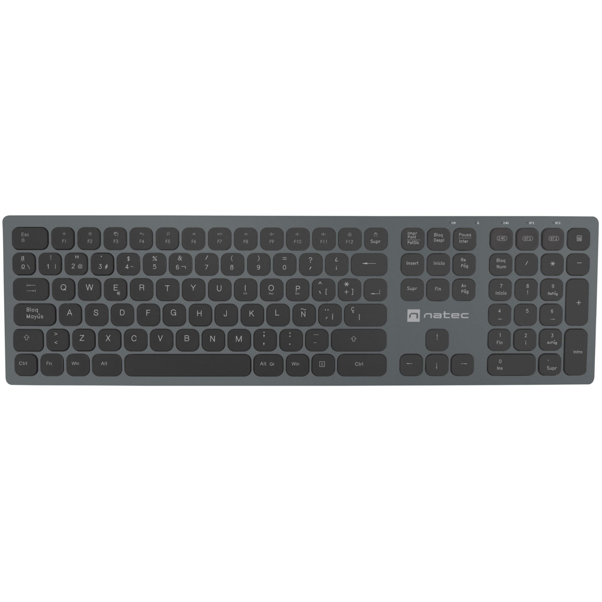 Natec Universal Wireless RF + Bluetooth Keyboard, QWERTY Spanish Black/Gray