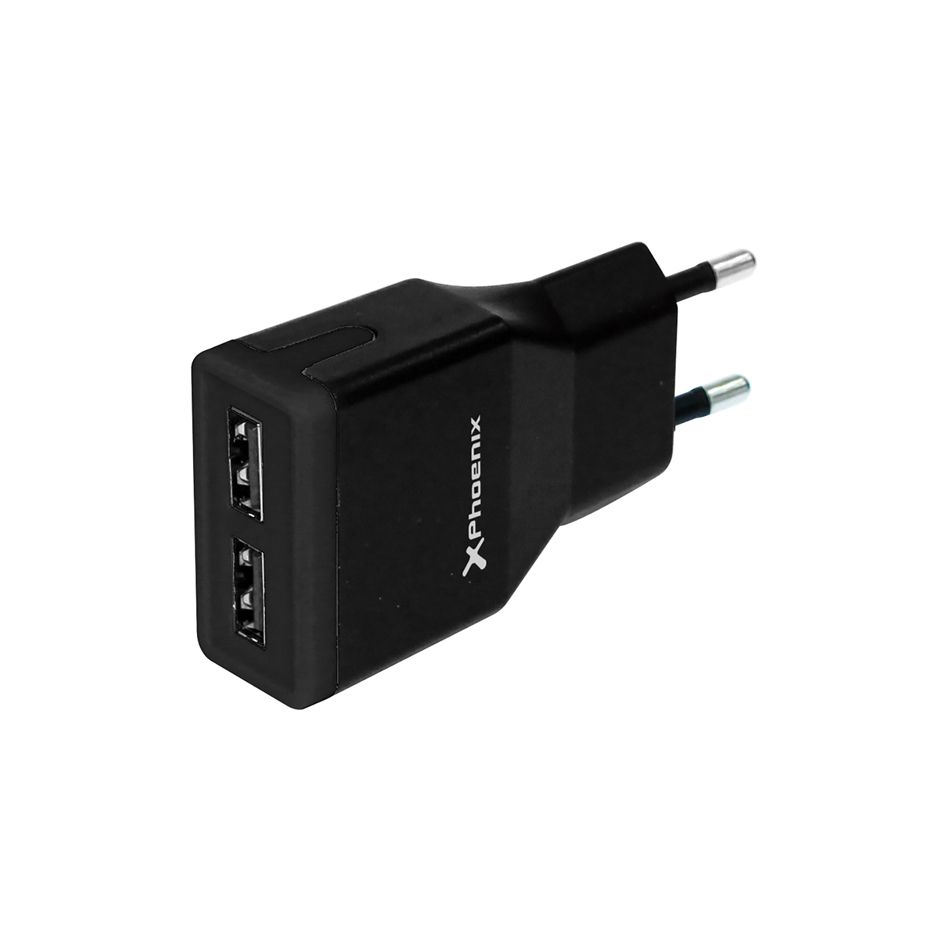 Adaptateur murale universel Phoenix 5V, 2 ports USB 2A avec câble USB vers micro USB (noir)