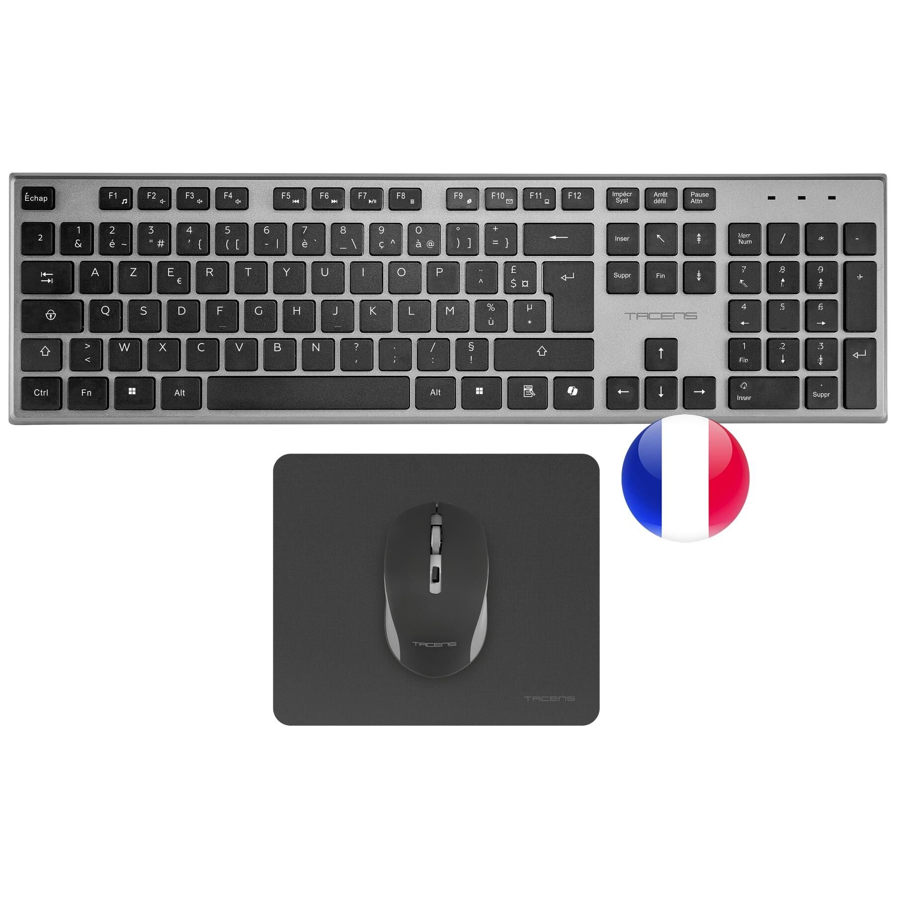Tacens Wireless Keyboard and Mouse Set, 6ZENITHFR, French AZERTY Layout, Grey