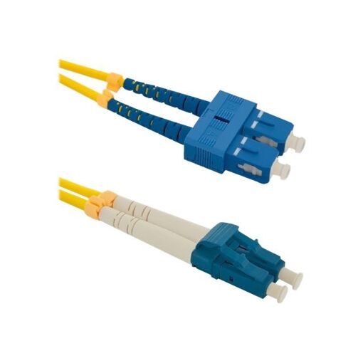 Câble optique Qoltec, 1 mètre, SC/UPC vers LC/UPC, Duplex, G.652D, 9/125 μm, Sans halogène, Jaune