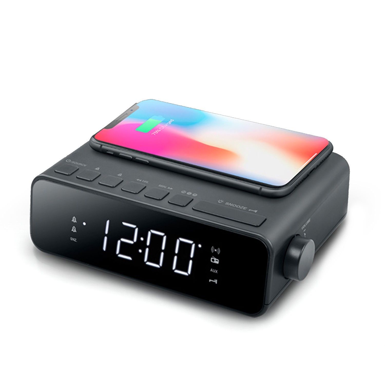 Reloj despertador Muse M-175 WI con doble alarma y carga inalámbrica inductiva - PLL FM - Pantalla LED blanca